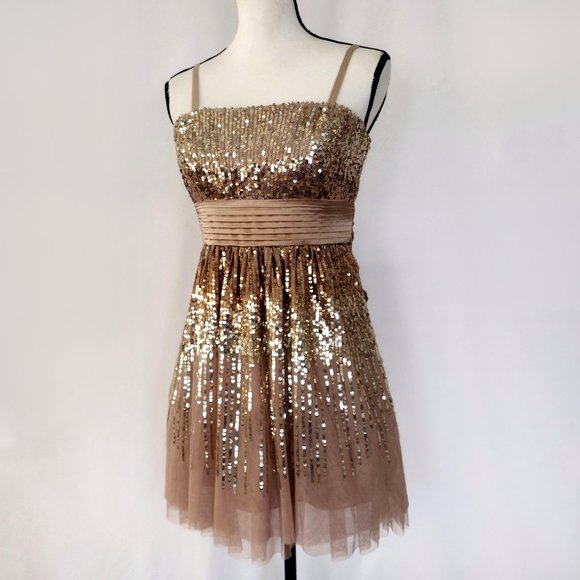 BCBGMaxAzria Convertible Strap Silk and Tulle Sequined Party Dress - Picture 4 of 11